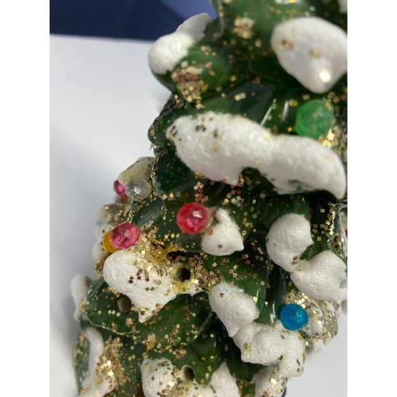 Ceramic Christmas Tree Snowcapped Multicolored Lights Winter Holiday Festive Nos - Picture 5 of 5